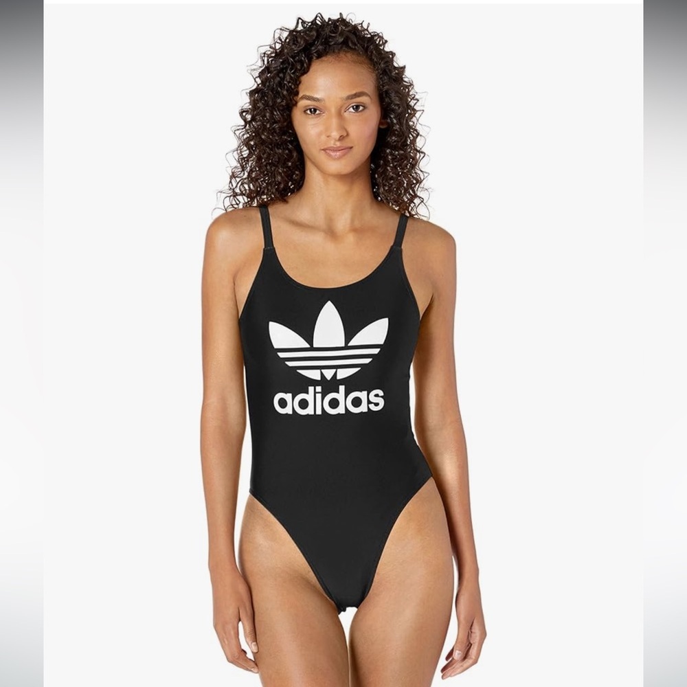Black Adidas Originals Trefoil Logo One Piece Swimsuit XS